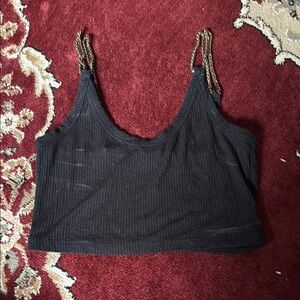 Black Ribbed Women's Top with Chain Straps